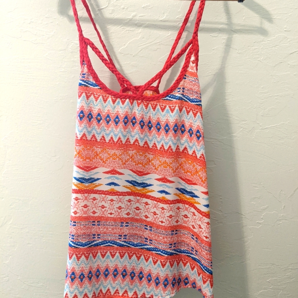 No Boundaries colorful tank size small red, blue, orange, pink, braided trim